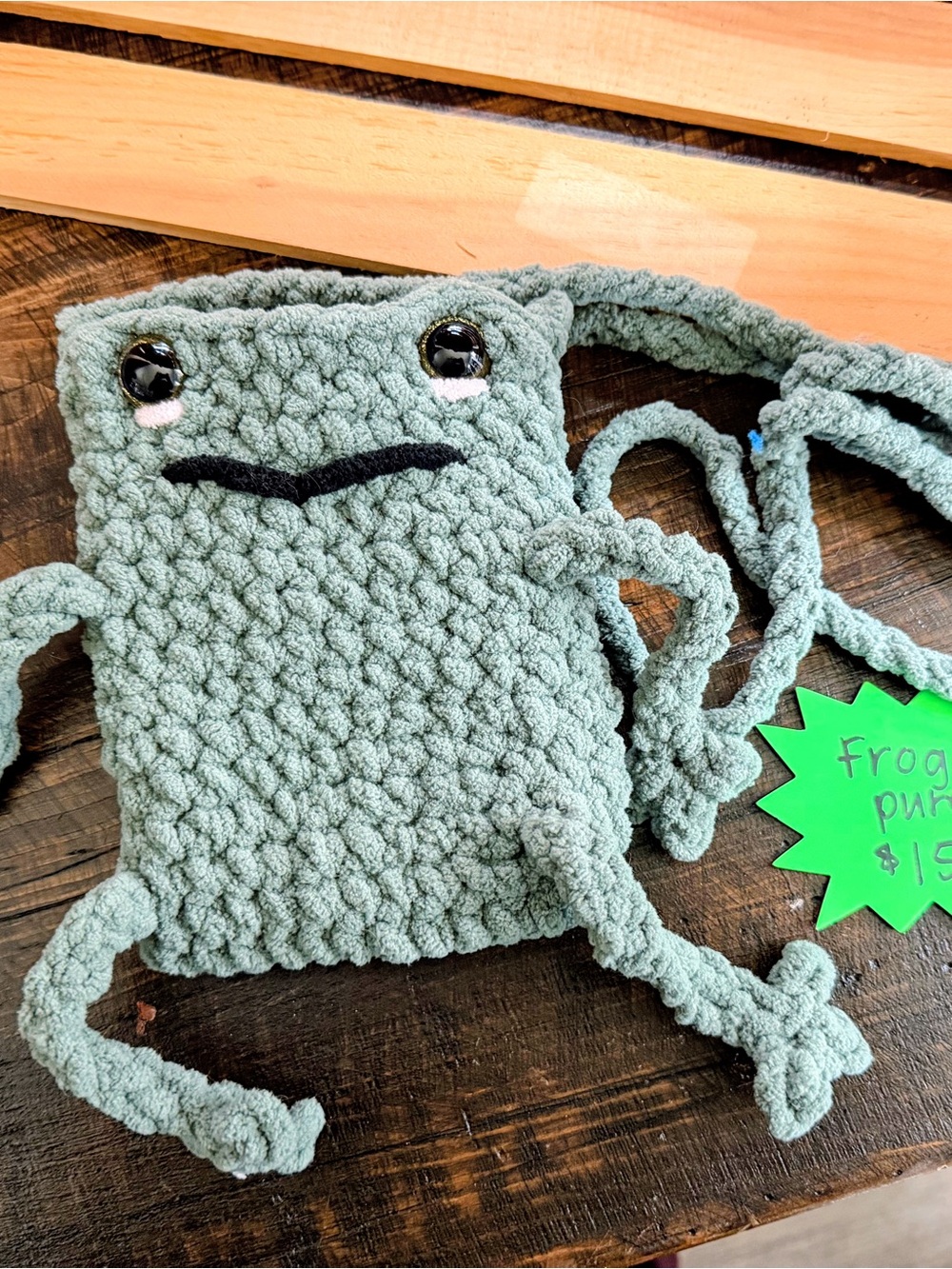 Handmade Crochet Frog Crossbody Bag - Sage Green - Picture 1 of 1
